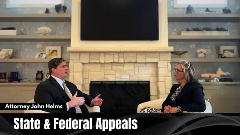 Attorney John Helms discusses state & federal appeals in this video still.